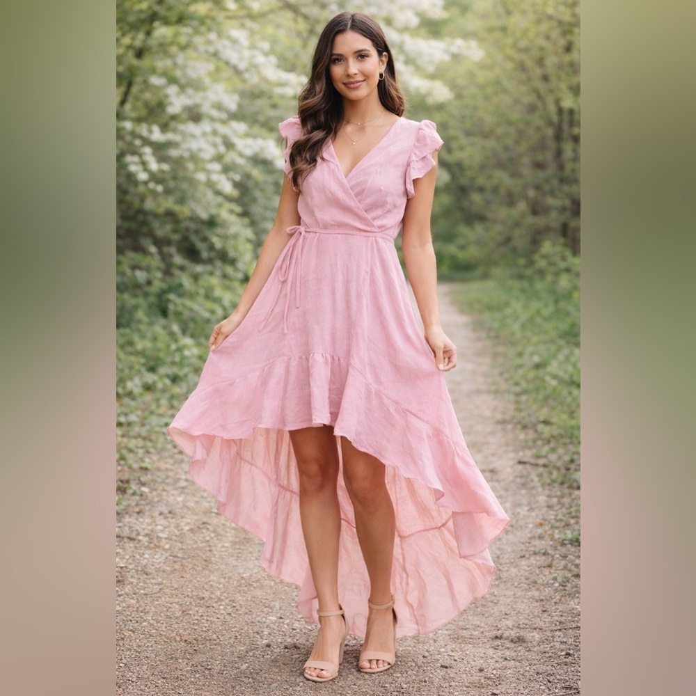 Altar’d State Pink High Dress Ruffle Hem Size Large